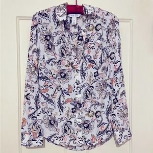 **Sale**White House Black Market White, Beige & Pink Button Down Top.  Size 00